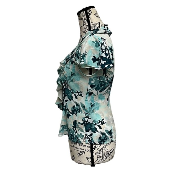 Kasper Floral Blouse Ruffled Button Up 4P Womens Fairy Whimsical Sheer Coastal - Picture 3 of 8